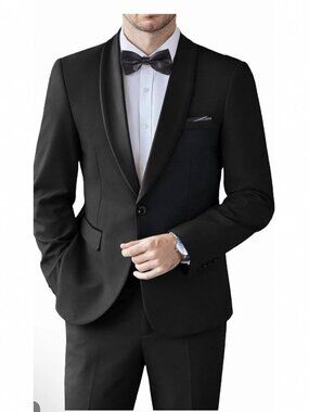 COOFANDY Men's Black Slim Fit Tuxedo Suit 2 Piece Formal Wedding Prom Size 40